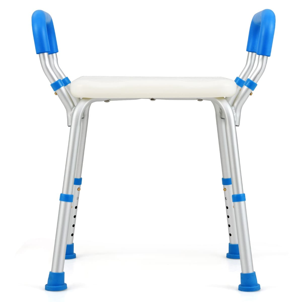 CostwayTabouret de Douche Siège de Douche Hauteur Réglable 36-49 cm Accoudoirs Ergonomique Amovibles Pieds en Caoutchouc Antidérapants Bleu