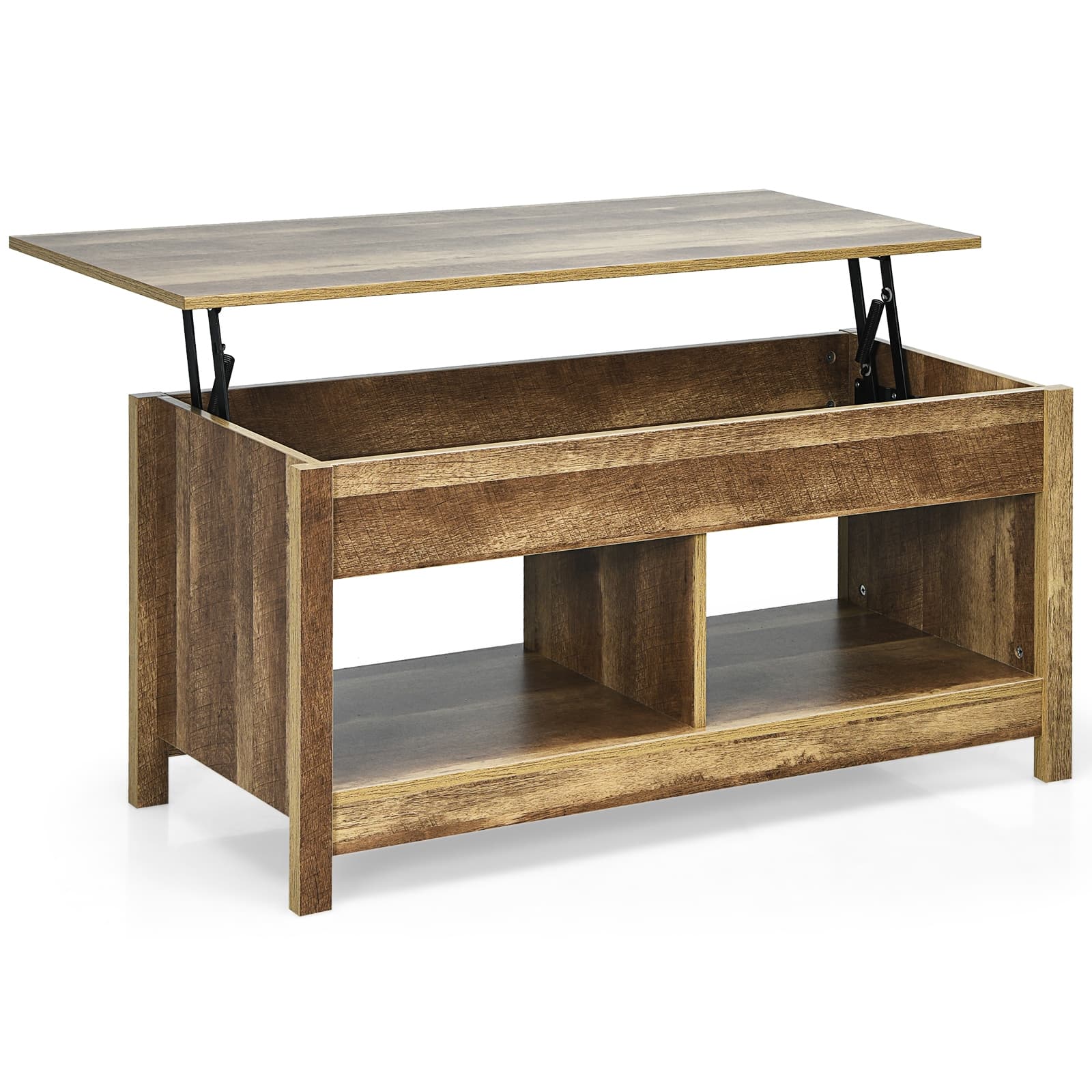 CostwayTable Basse avec Plateau Relevable avec Espace de Rangement Caché et Etagère Inférieur 109 x 47,5 x 50-63 cm Chêne