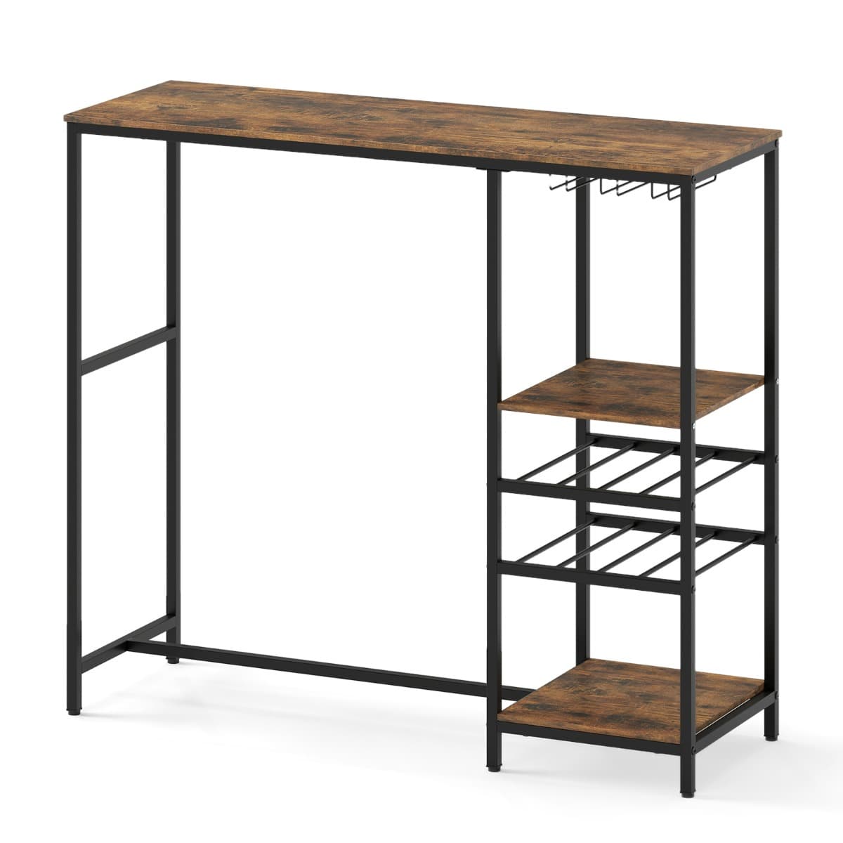 CostwayTable de Bar de 122x41 cm Table à Manger de Bar avec Étagères de Rangement Casiers à Vin et Porte-verres à Pied Brun Rustique