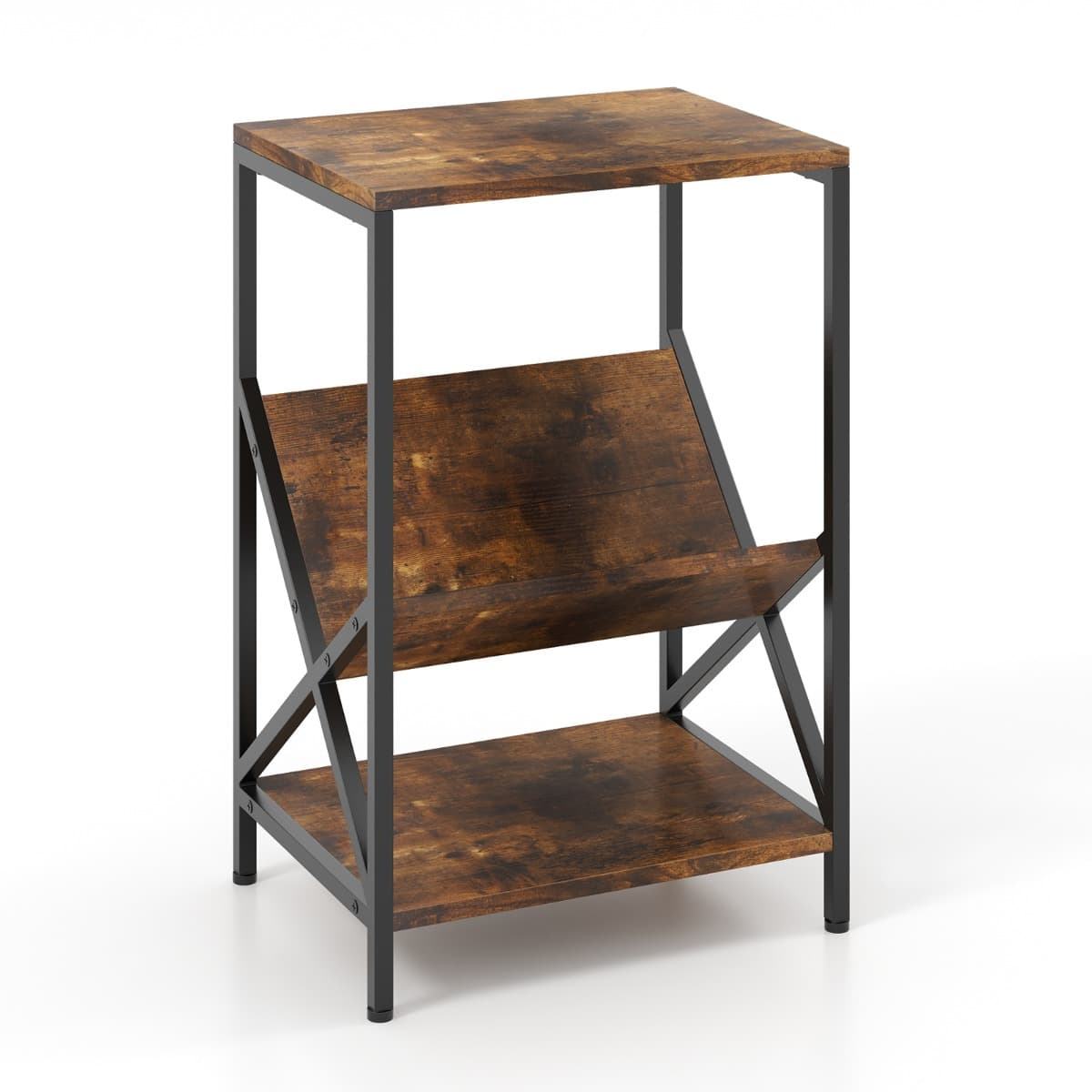 CostwayTable d'Appoint Industriel à 3 Niveaux Cadre en Métal 40 x 30 x 61 CM avec Étagère Ouverte pour Bureau Chambre