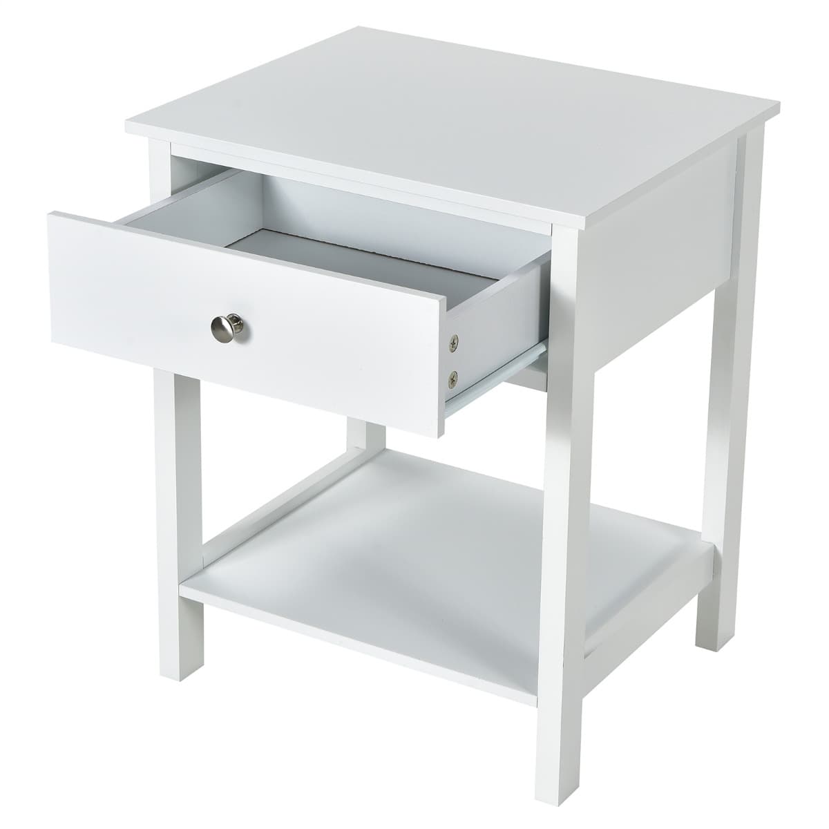 CostwayTable de Chevet à 2 Niveaux Style Moderne Simple 48 x 40 x 58 CM Blanc