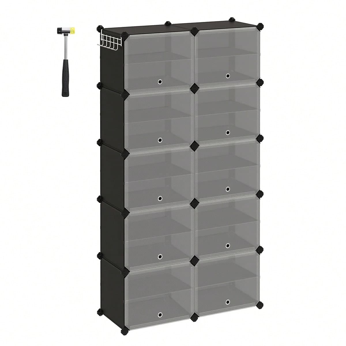 SONGMICS Rangement Chaussures, Étagère Modulable, Compartiment de 30 x 40 x 30 cm, Lot de 10 Boîtes à Chaussures, Cadre en Acier, Panneaux en
