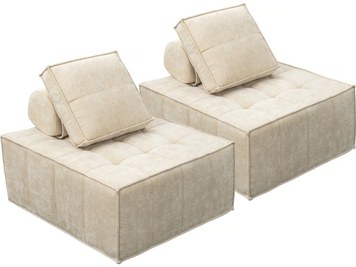 Lot de 2 chauffeuses pour canapé modulables en tissu texturé "Velluto" - Beige