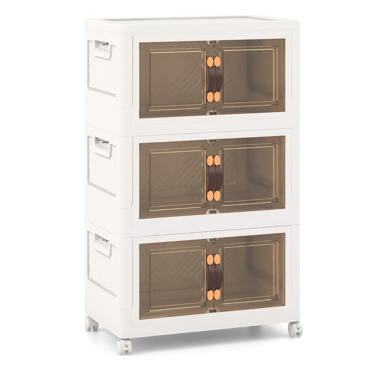 Armoire de Rangement à 3 Bacs Pliables et Empilables Roues Verrouillables Boîtes de Rangement Empila