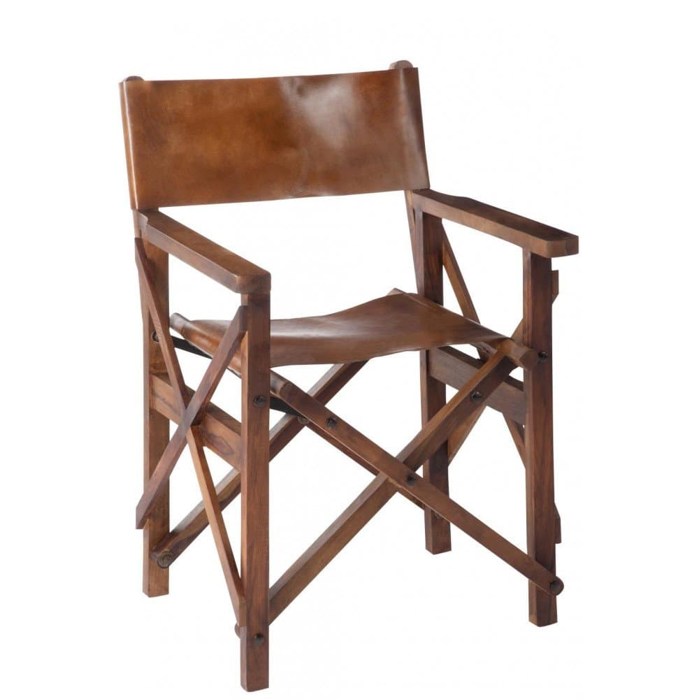 Chaise De Regisseur Pliable Bois/Cuir Cognac